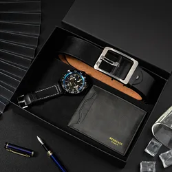 Wholesale Business Gift Leather Belt Wallet Watch 3 Pcs Set Wallet Watch Set For Man
