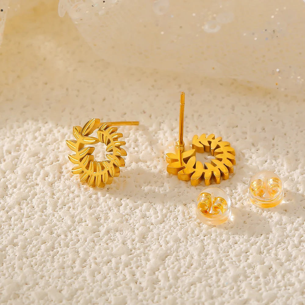 Mori Department personality everything fashion casual jewelry geometric vine ring shape titanium steel gold-plated stud earrings