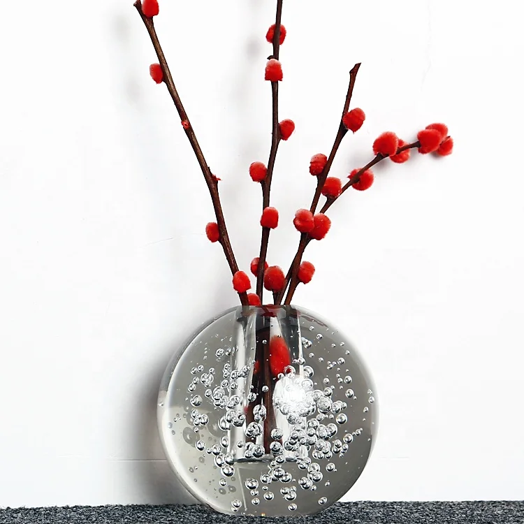 Pujiang Wholesale High Quality Crystal Bubble Ball Shape Flower Vase For Table Decor / Turn Back Gift Can Engraving Logo