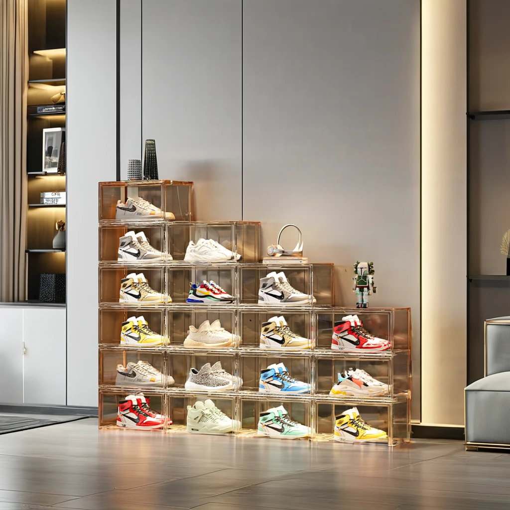 Новинка лидер продаж 2024 коробка для обуви кроссовок прозрачная складная пластиковая хранения с магнитом