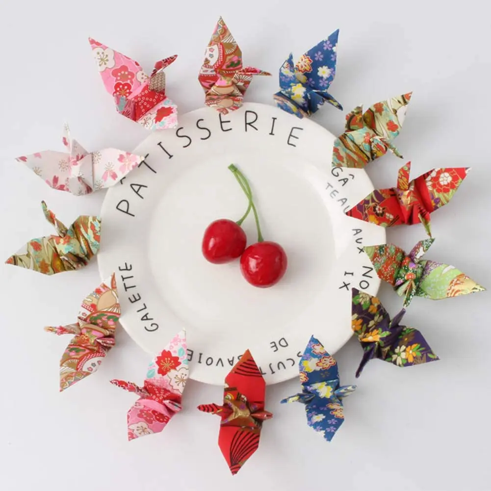 10cm Premade Origami Paper Cranes Folded Origami Cranes Handmade Yuzen Paper Crane Garland for Wedding Baby Shower Party Supplie