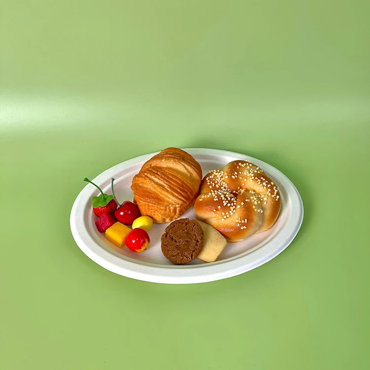 Биоразлагаемая одноразовая посуда, сахарный тростник, жома, белая или натуральная овальная форма, обеденная тарелка из жмыха сахарного тростника