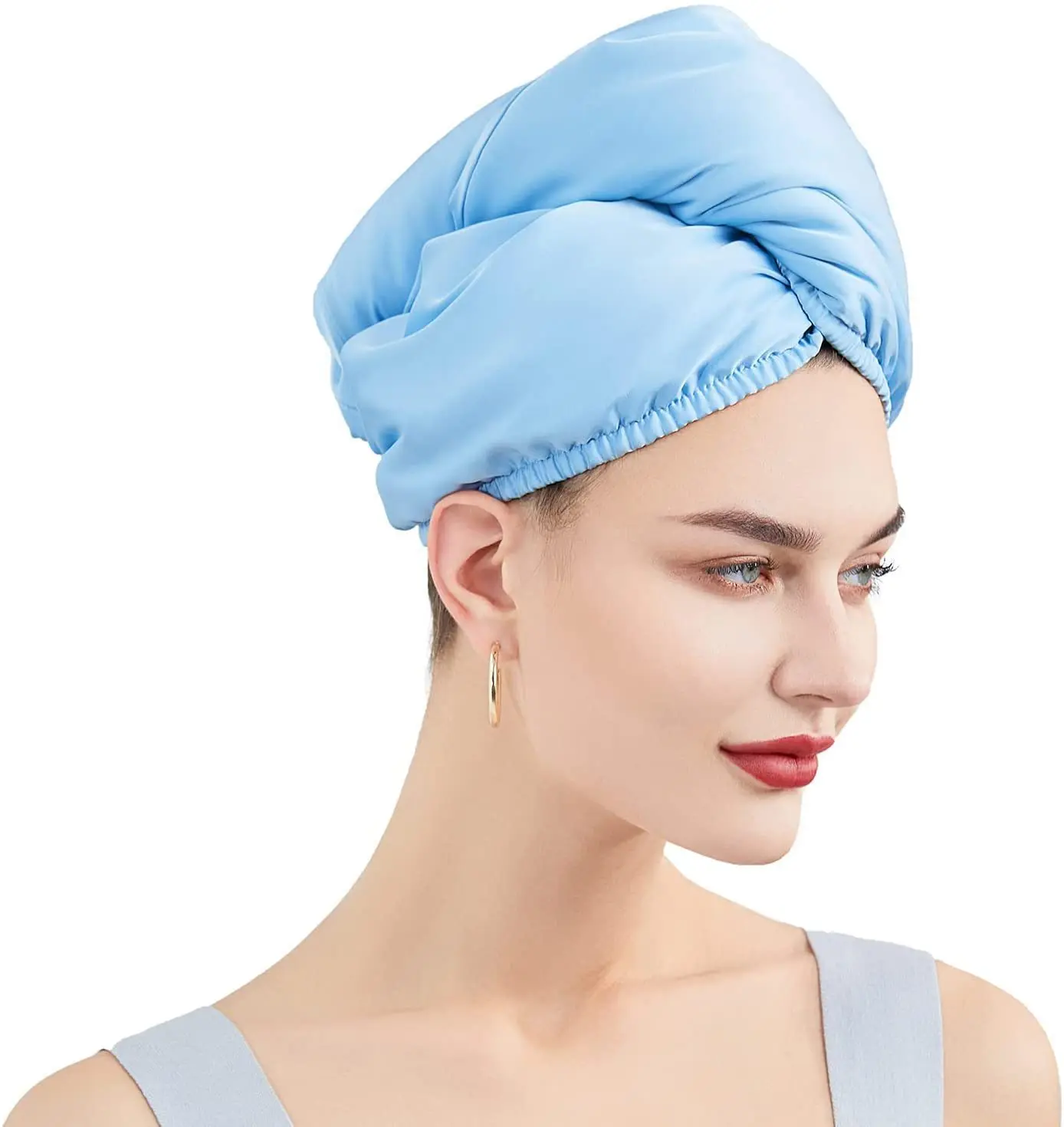 Satin Silk and Microfiber Double Sided Use Hair Drying Cap Bathroom Satin Lined Turban Towel Microfiber Hair Drying Towel Cap