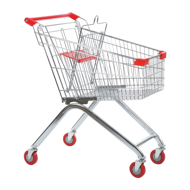 KAIJIA 60L  European style hand push foldable metal supermarket shopping cart trolley for grocery store