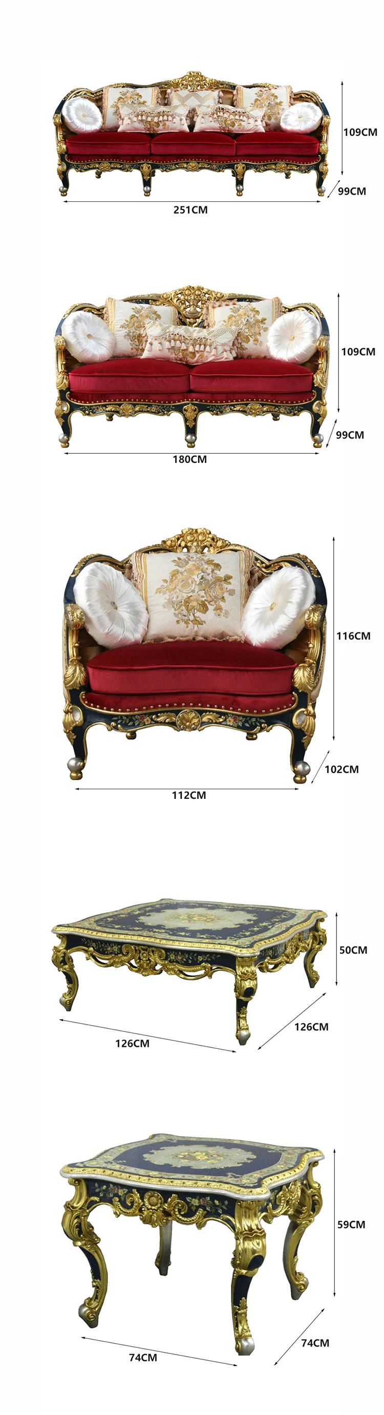 Yips LD-1708-1629 Европейский стиль резьба из смолы ручной росписью цветочный узор Гостиная Роскошный журнальный