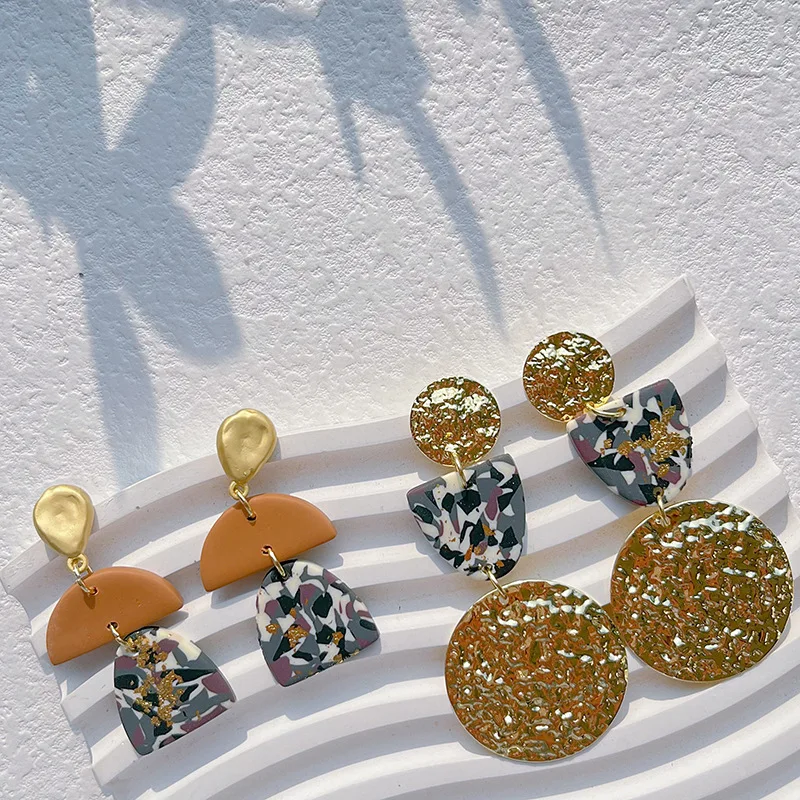 Handmade Multiple Abstract Pattern Geometric Dangle Earring Polymer Clay Drop Earrings for Women