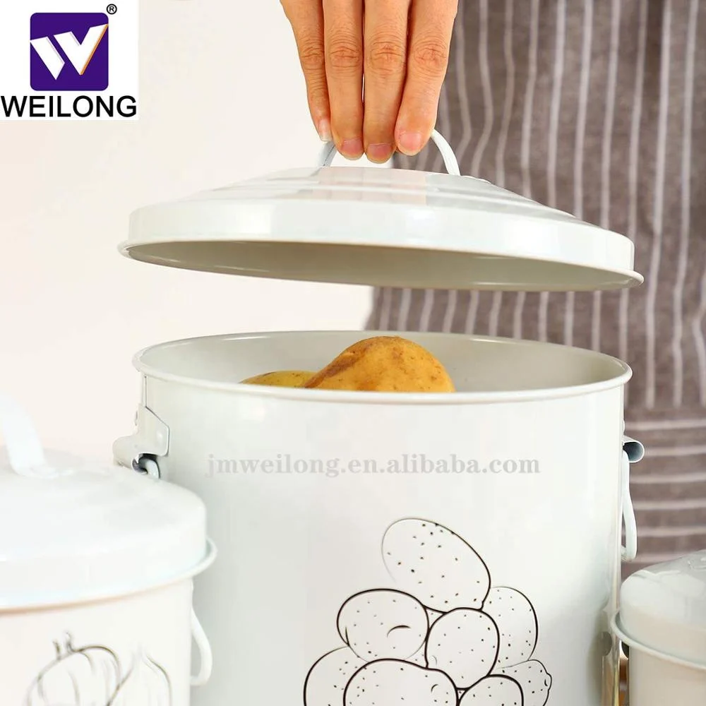 Metal storage canister set of 3 Potato Onion garlic  Kitchen Storage food Canisters