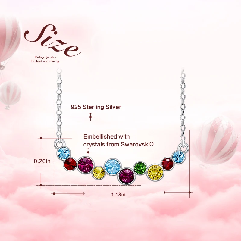 Women Jewelry 925 Sterling Silver Rainbow Crystal Gemstone Stone Necklace