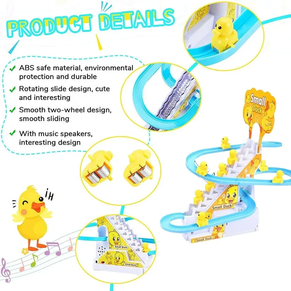 Educational toy Sliding Railway Track 9 Small Yellow Plastic Electric Ducks Climbing Stair Slot Slide Toy Set