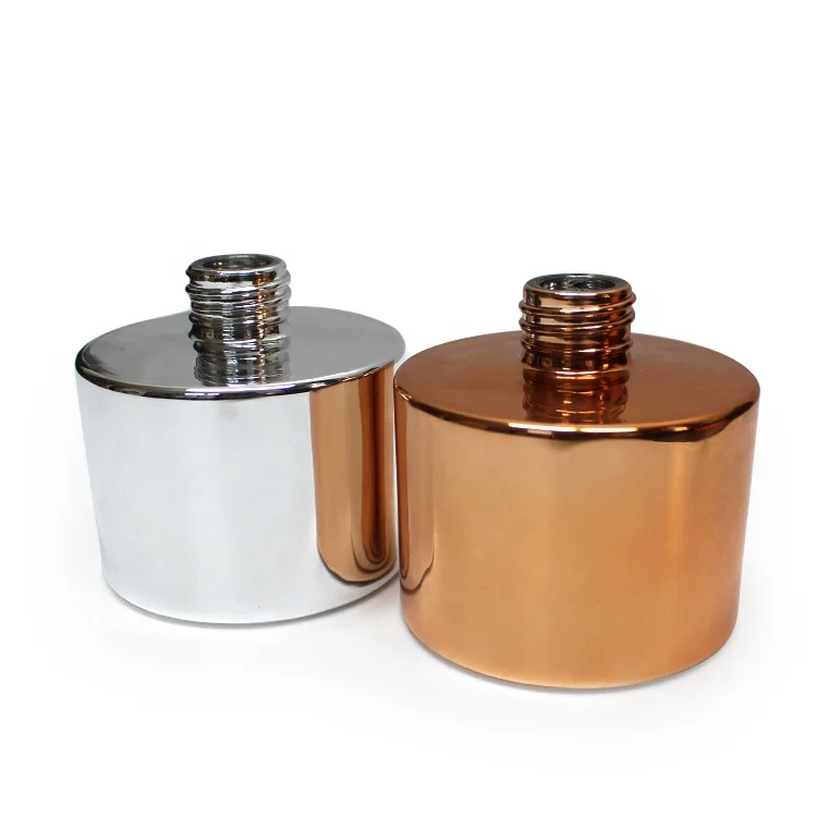 LANGXU unique electroplating rose gold silver cylinder round glass crystal diffuser bottle with screw lids