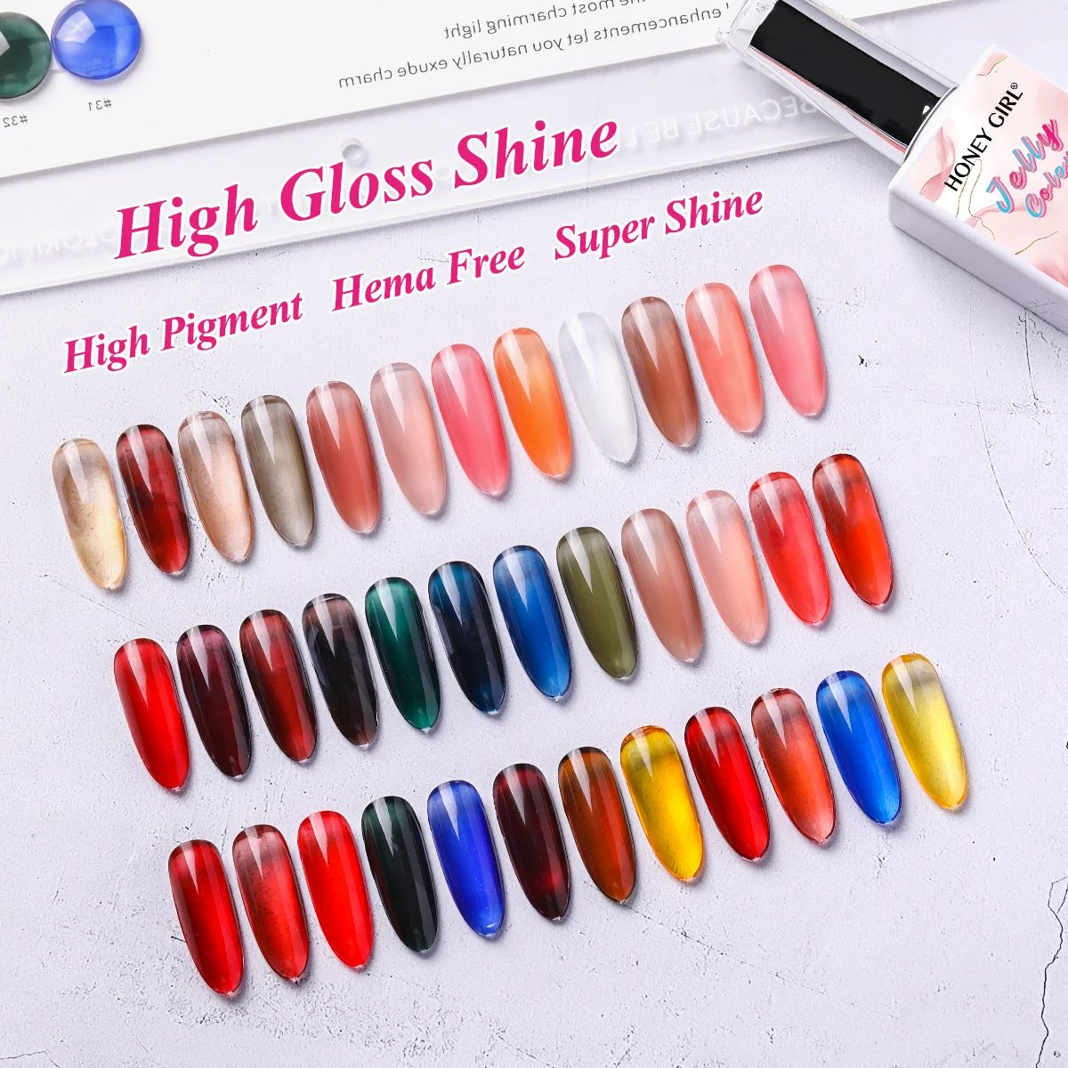 New Arrival 36 Colors Transparent Gel Factory Wholesale Glass Summer Pastel Glaze Jelly UV Gel Polish