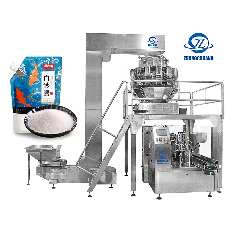 200g 500g 1kg Snack Peanuts Conveyor Belt Zipper Pouch Doypack Premade Bag Packing Multihead Weigher Machine
