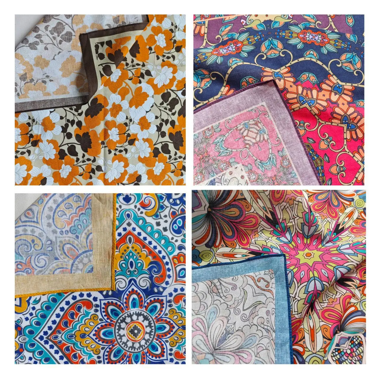 Manufacturer Custom Digital Print 100% Cotton Vintage Flower Floral Square Cowboy Paisley Bandanas Scarf