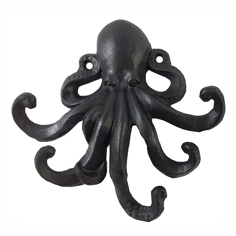 EASTOMMY ET-406056 Sea Theme Antique Look Decorative Rustic Resin Octopus Five Arm Practical Key Coat Towel Wall Hanging Hooks