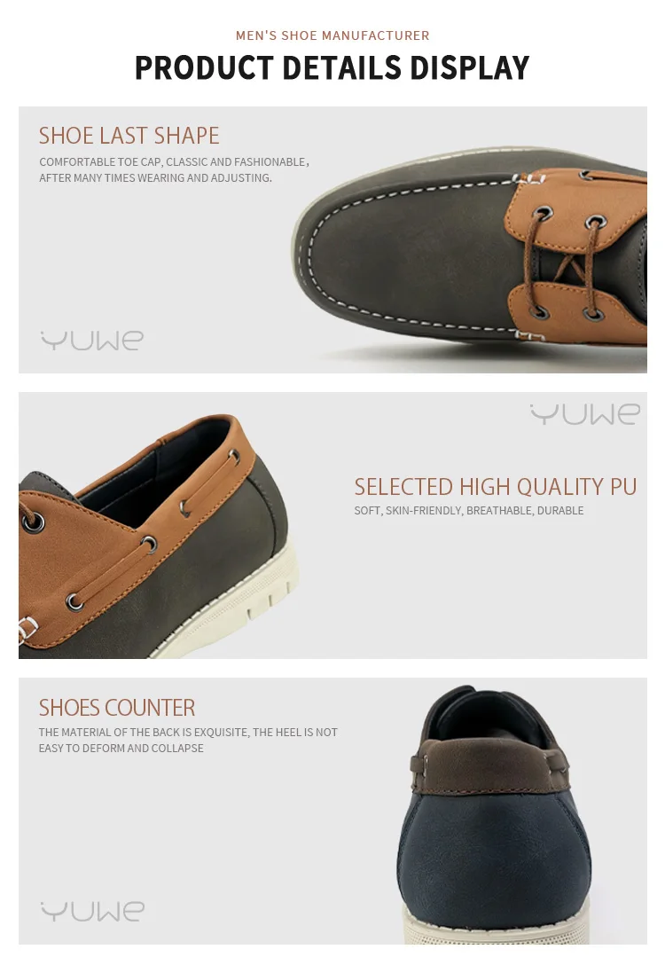 Flat Casual Shoes PU Leather Loafers Men Boat Shoes Wholesale