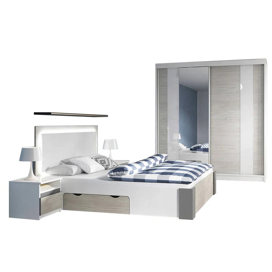 China wholesale bedroom furniture customized design modern bedroom set with nightstand cabinet bravo camas de madera