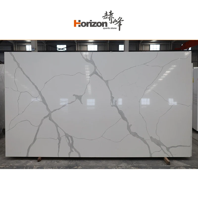 Horizon white marble look artificial quartz stone for quartz slabs kitchen worktop