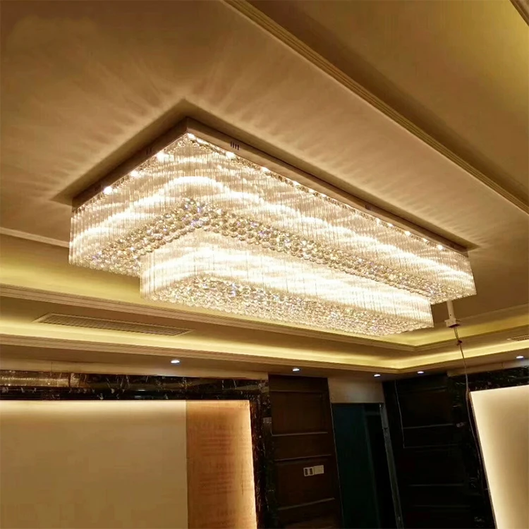 High Ceiling Chandelier Indoor Hotel Decoration Stainless Steel Glass Crystal Modern Led Ceiling Lamp