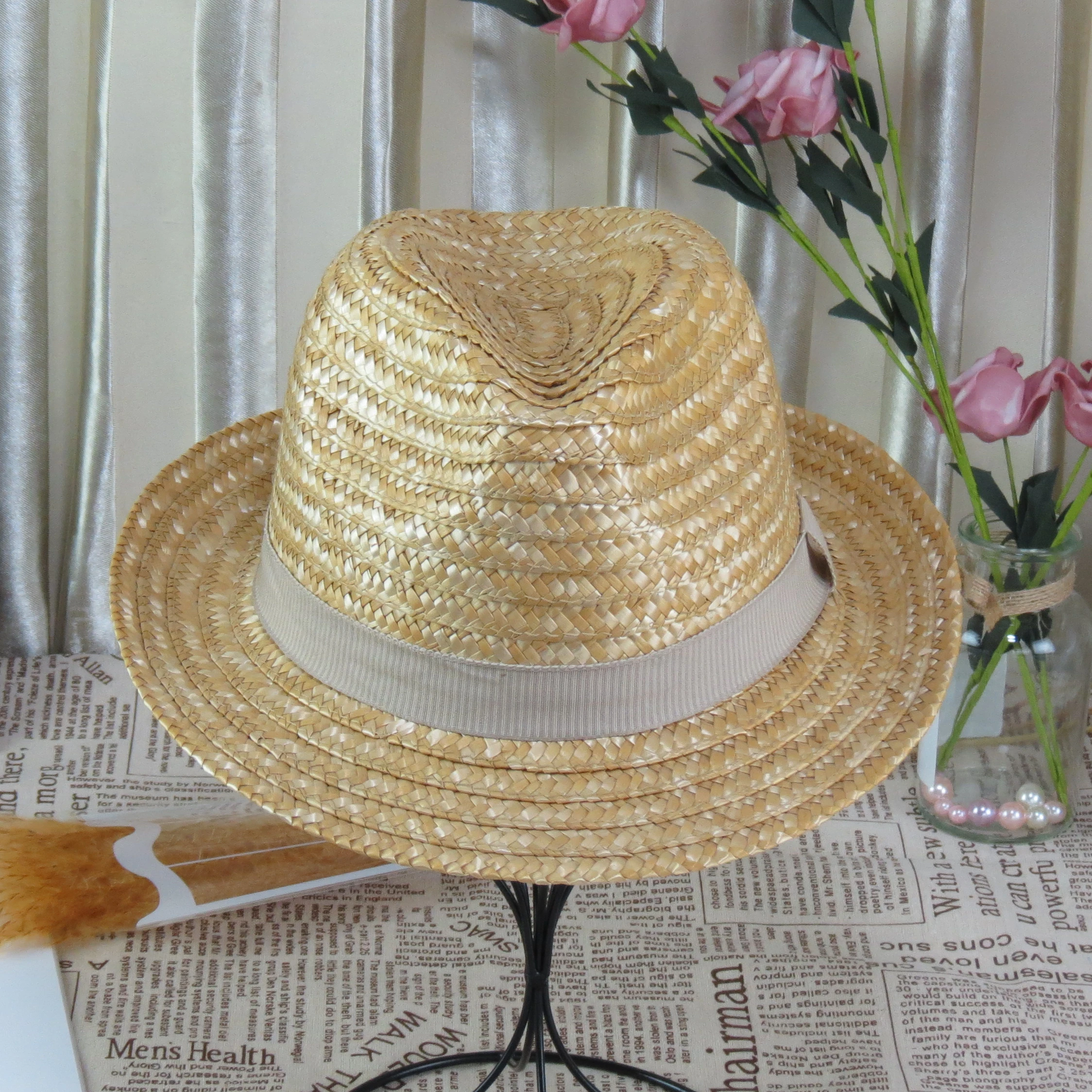 Оптовая продажа изготовленным на заказ логосом летняя Панама шляпа соломенная шляпа с широкими полями Roll Up пляжная соломенная шляпа для защиты от солнца
