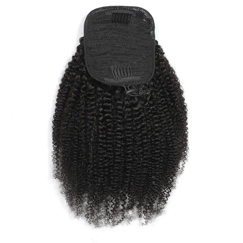 G&T Wig Drawstring Ponytail Human Hair Extension Afro  Kinky Curly Hair Brazilian  Human Hair for Black Women Natural Black