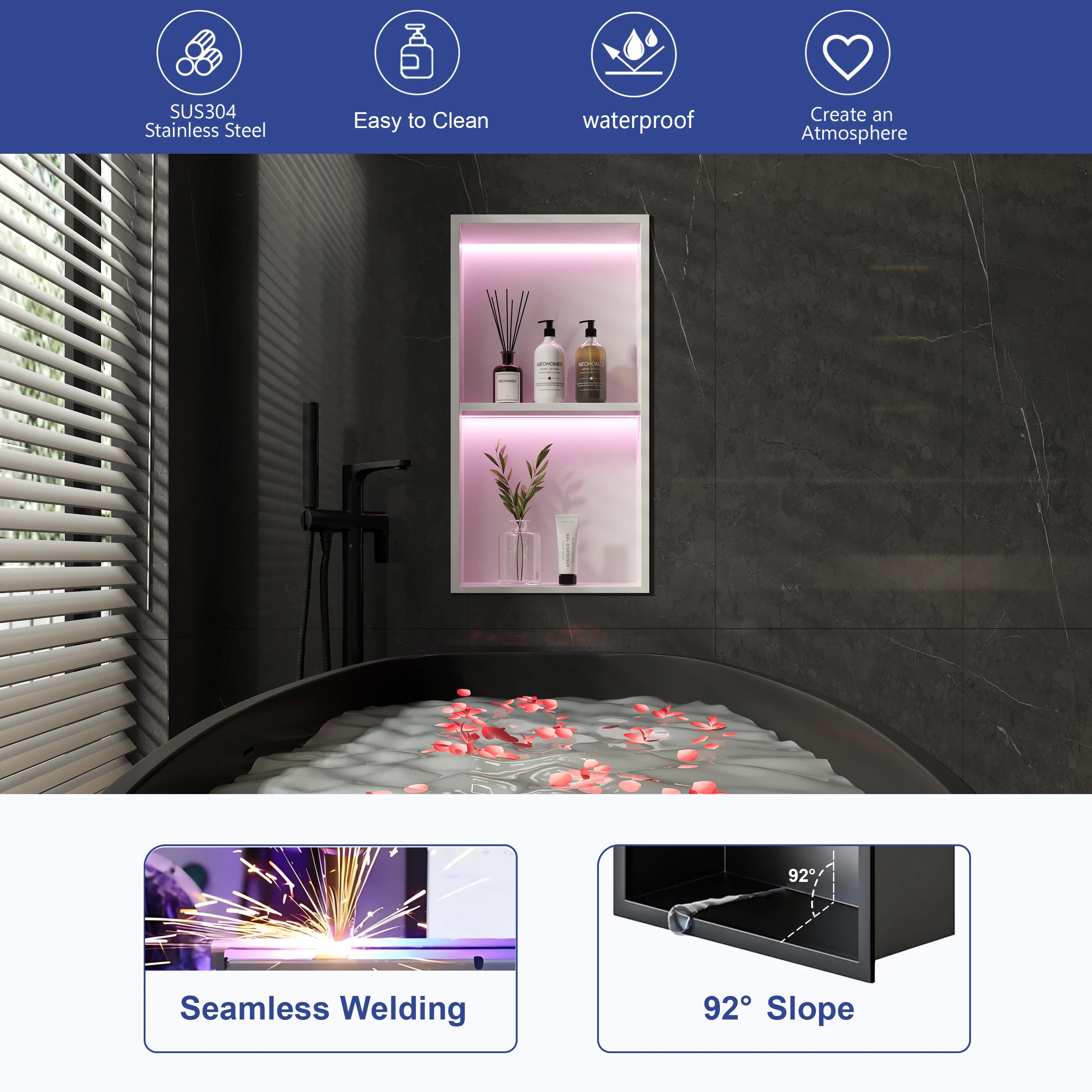 Newly Developed LED Wall Niche Stainless Steel with RGB Colors and Fingerprint Resistant Coating