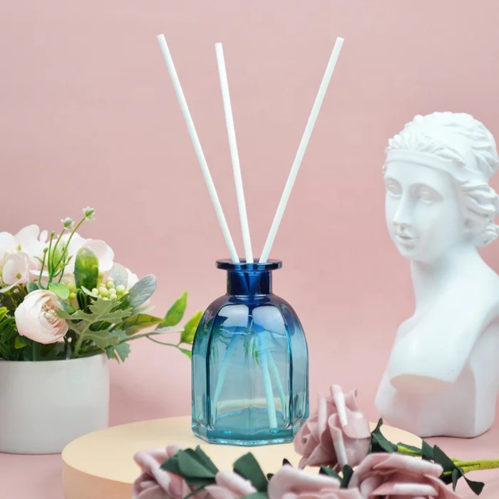 wholesale hot sale 130ml hexagonal room perfume bottle fragrance diffuser with rattan