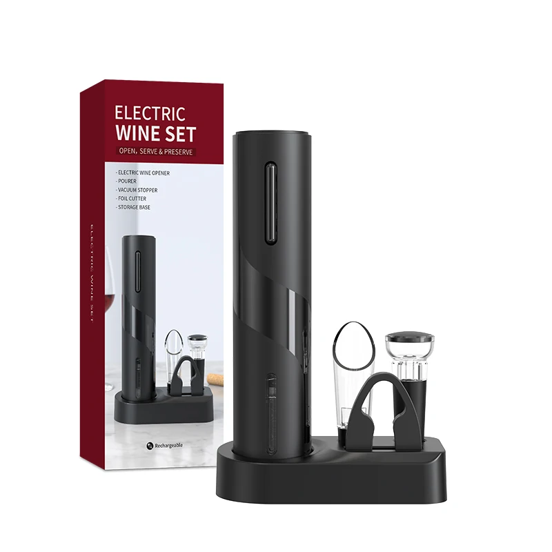 Wine Accessories 5 in 1 Rechargeable Electric Red Wine Bottle Opener Corkscrew Kit Set With Base