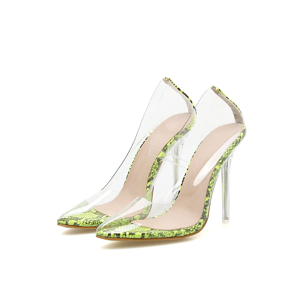 
2019 jelly sandals clear heels green snake skin pumps woman shoes new arrivals 