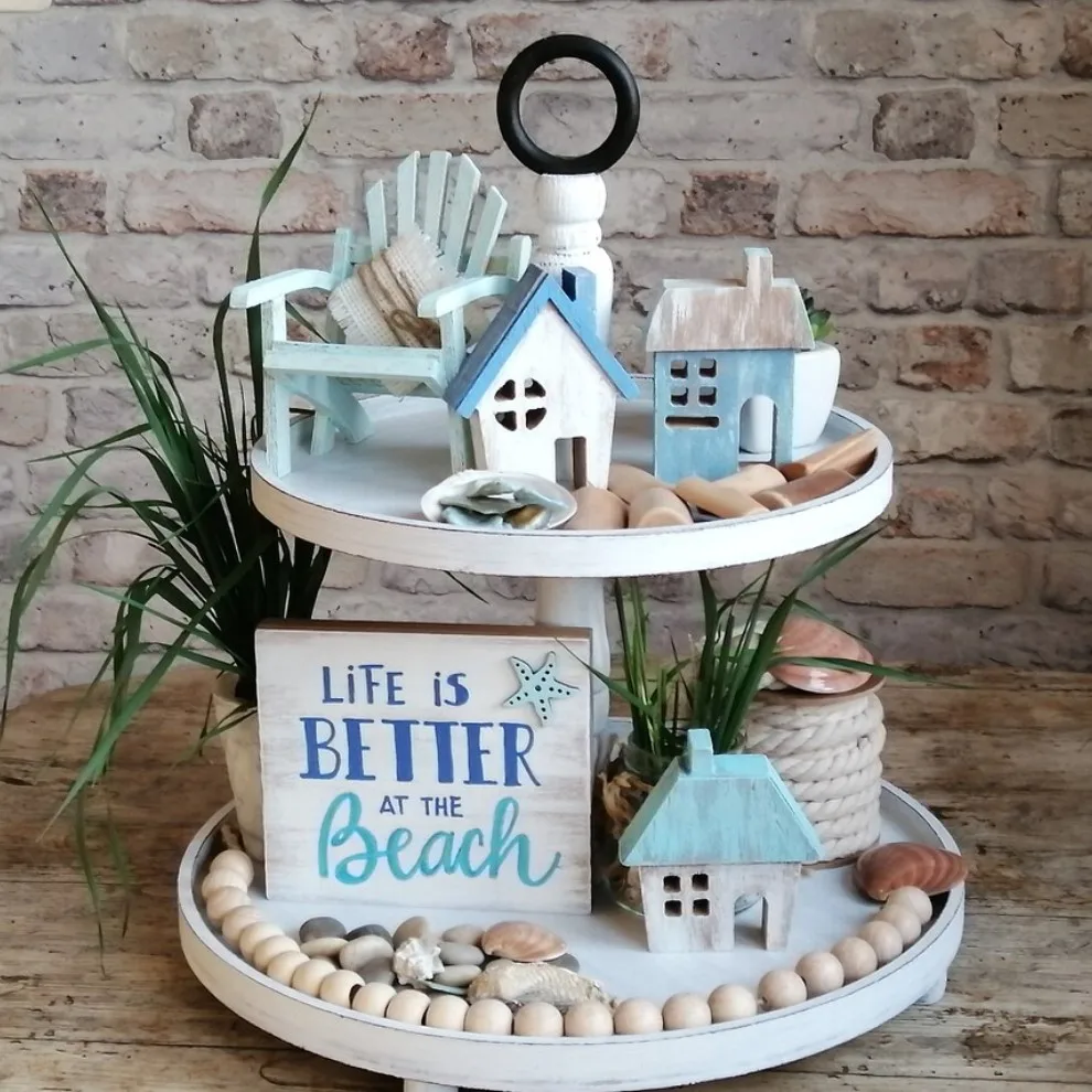 DIY Wooden Coastal Houses for Tiered Tray Decor Wooden Home Decor