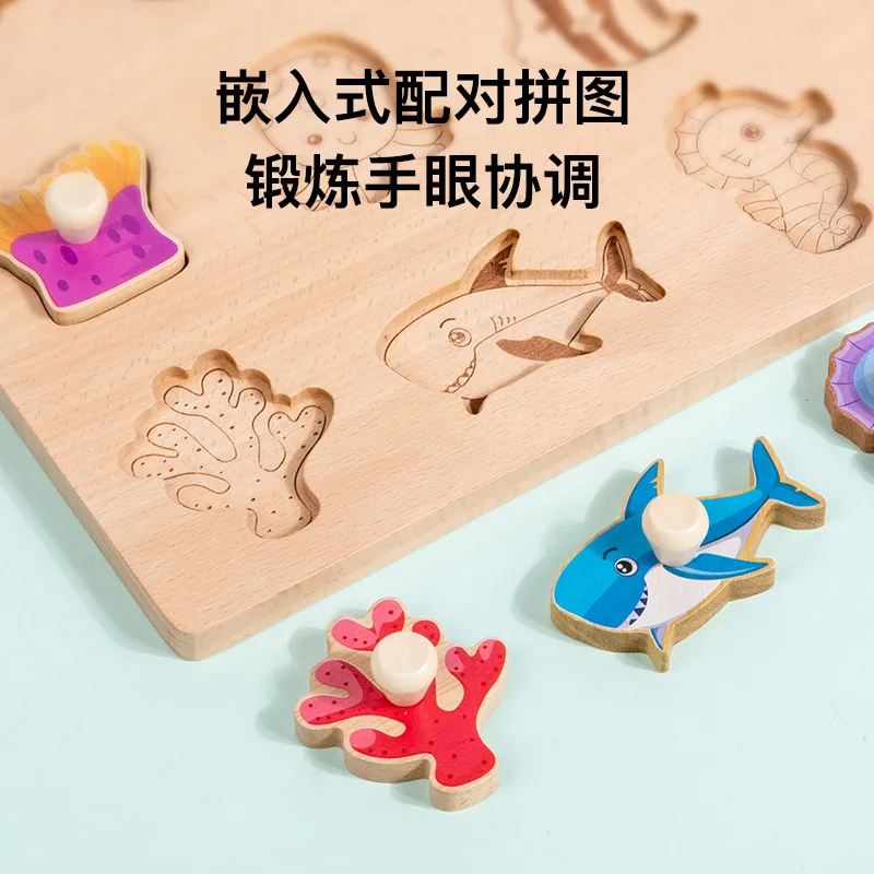 Alphabet Shape Numbers Zoo Fruits Sea Animals Dinosaur Chunky Wooden Peg Puzzles Puzzles for Toddlers