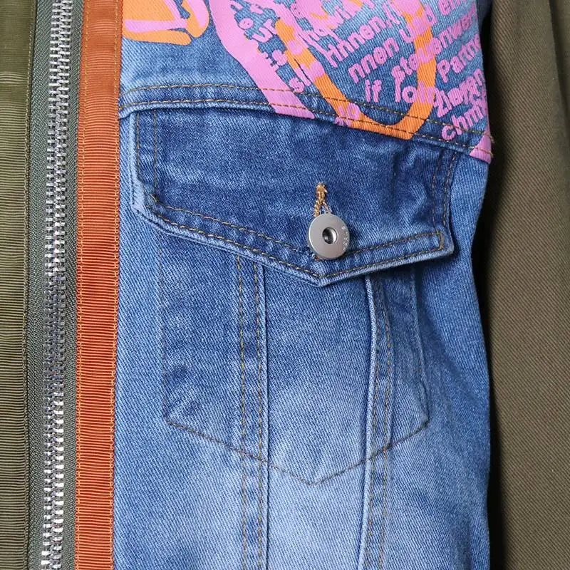 2023 Fall Streetwear Jackets Fashion Contrast Color Patchwork Acid Wash Lapel Women Denim Jacket