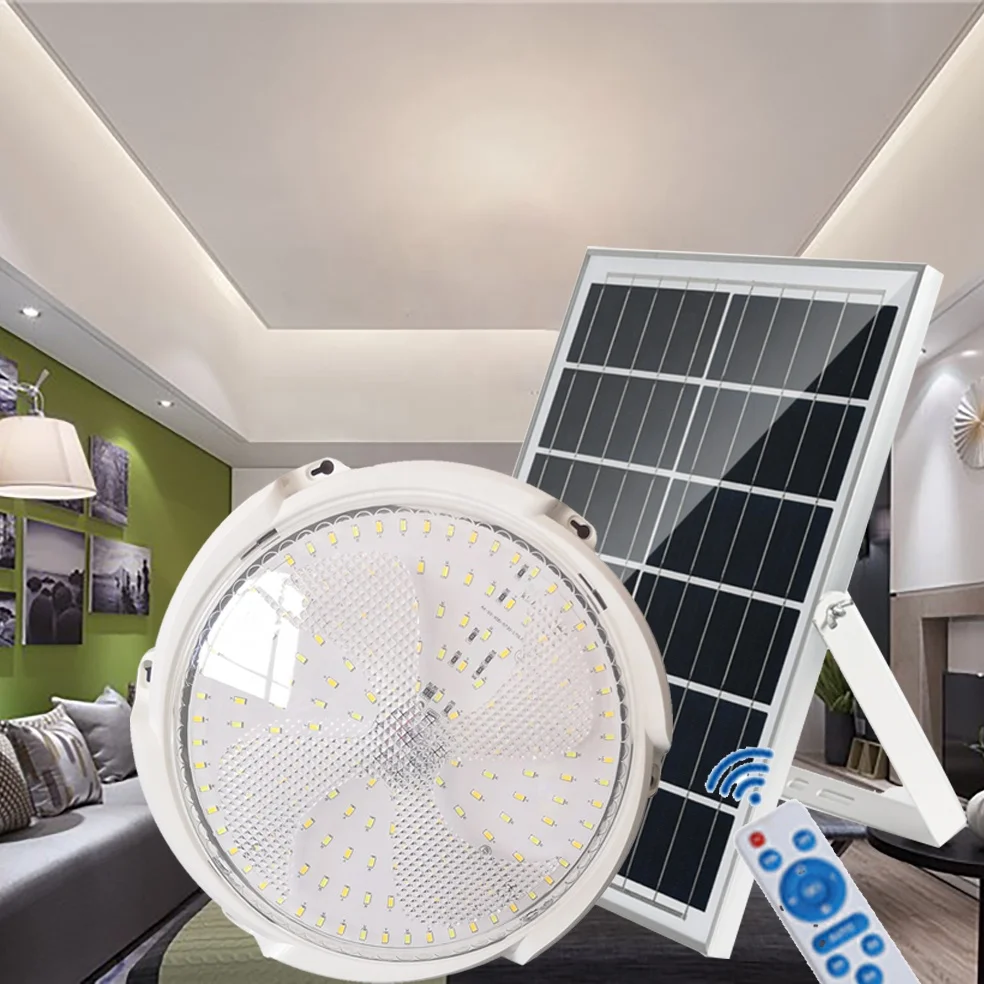 2021 new design high power 100w 200w three light color changeable remote control led solar ceiling light indoor house
