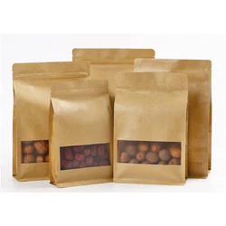 Kraft paper bag manufactures kraft Paper Eight- Side Box Bottom Stand Up Pouch With Zipper Lock For Coffee