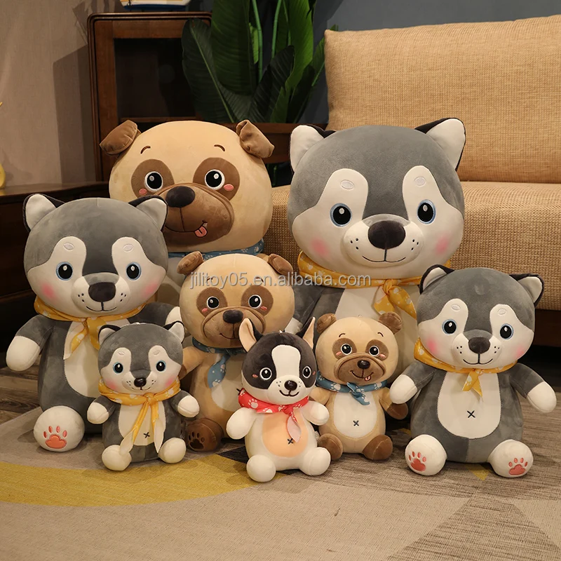 high quality baby soft plush dog toy custom pug husky dog plush toys stuffed pillow toys for kids