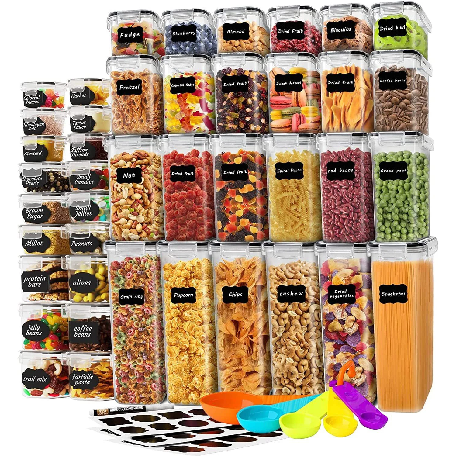 42pcs/set BPA Plastic Spice Nuts Fruit Fresh Airtight Kitchen Pantry Organizer Food Boxes Storage Container Set With Lids