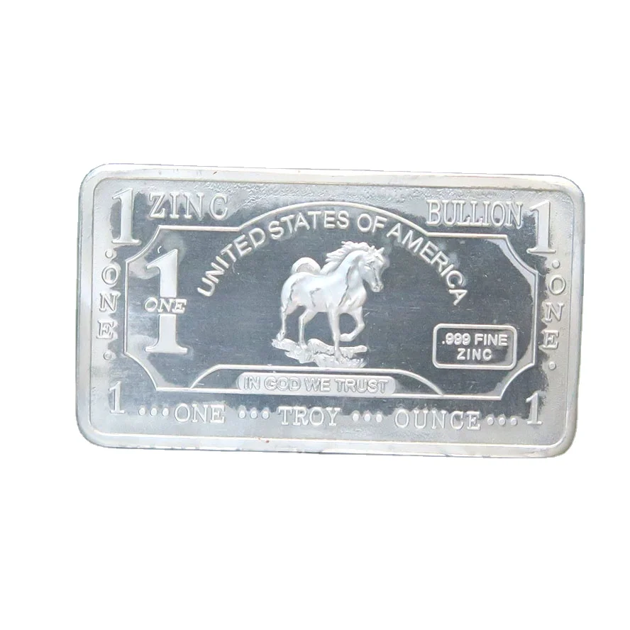 ingot zinc 1 oz 999 Fine Pure Zinc Horse Bullion Bars A122H