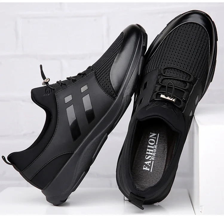 PDEP 6cm  and 8cm height increasing sport shoes black causal walking styles elevator sneaker shoes for men