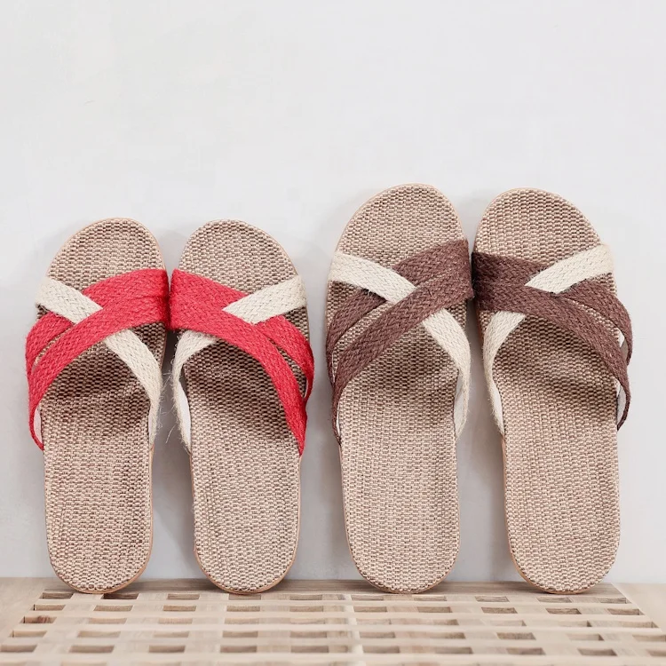 Three cross style eva a word flip flops sweat-absorbant linen mens slides slippers indoor