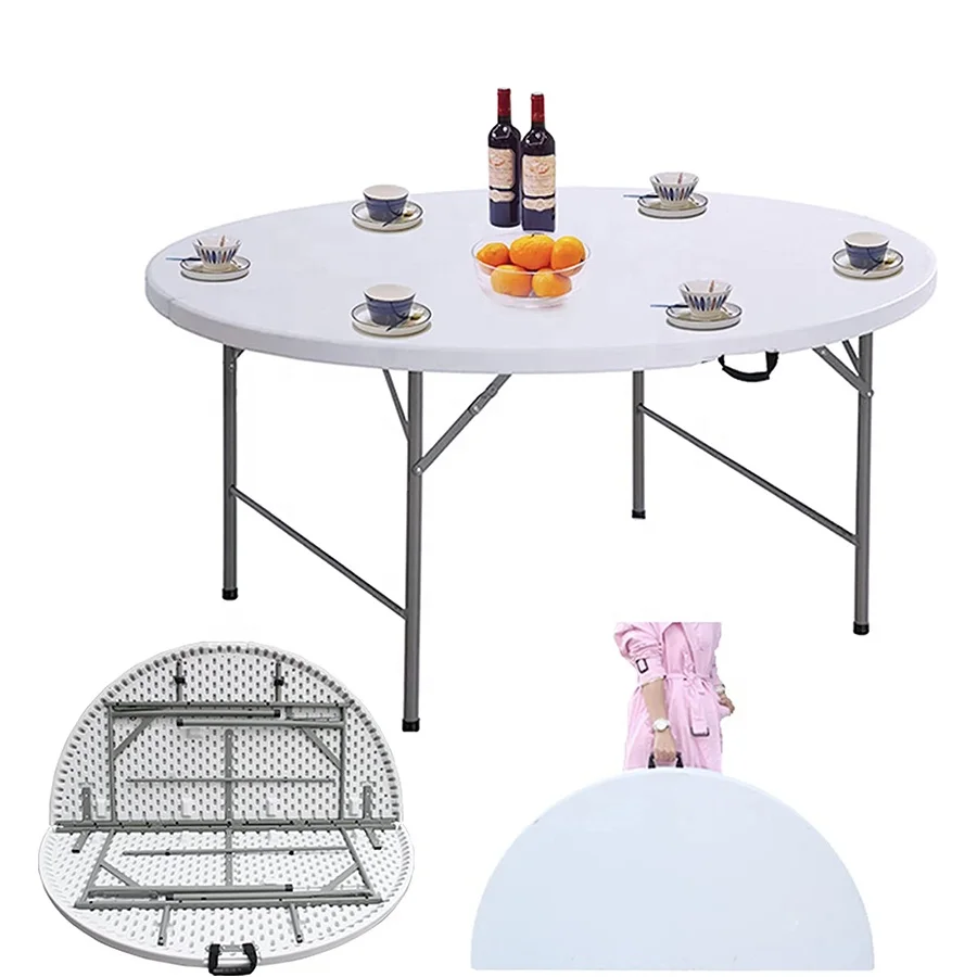 Wholesale Portable 4FT White Fold in Half Top Plastic Folding Round Table for Events