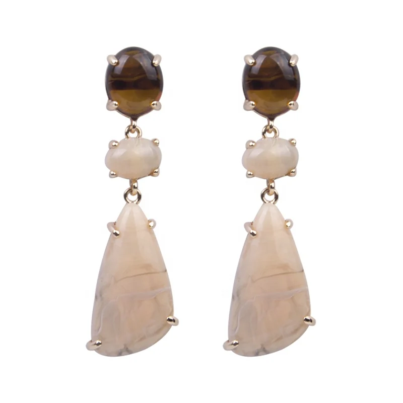 Korean Style Earrings Handmade Gemstone Beads Dangling Long Drop Earrings Gold Plated Resin Earring Molds