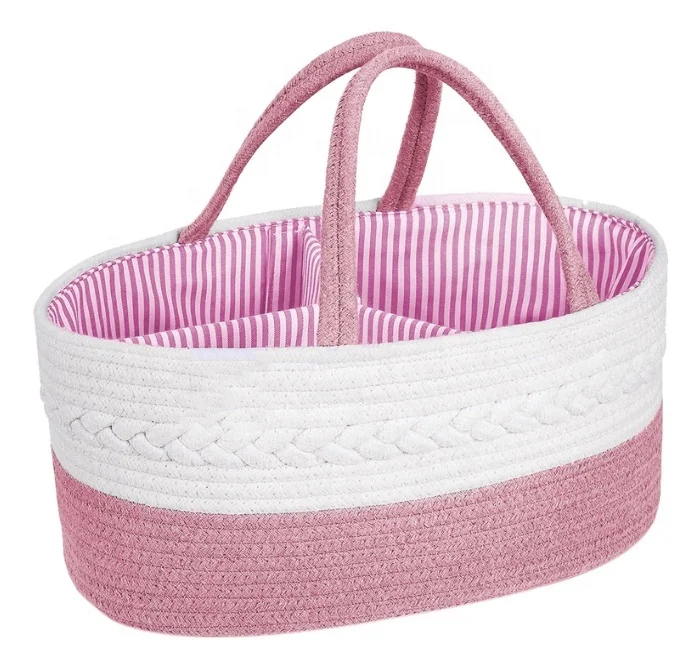 Pink Baby Changing Basket Nursery Organizer Diaper Caddy Organizer  for Car & Travel Sturdy Tote Bag