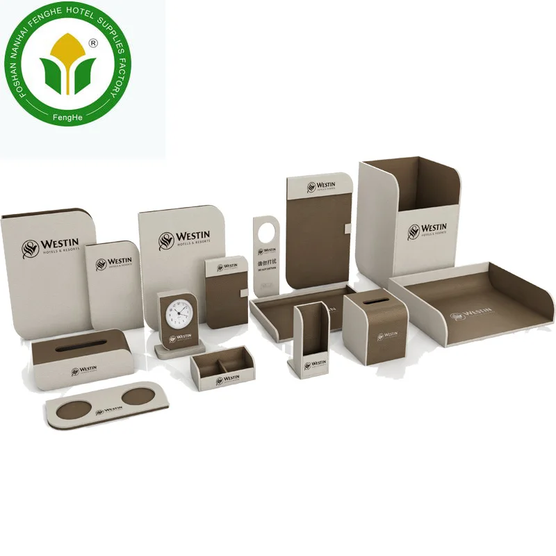 Wholesales dark brown hotels leather accessories leather amenities set