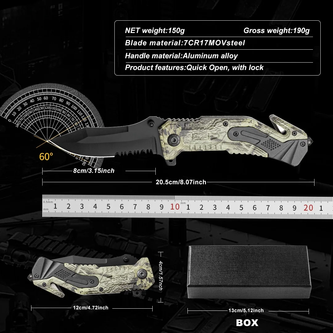 Hot Sell Oem Customized Black Stainless Steel Blade Outdoor Camping Pocket Multi-Purpose Survival Folding Knife Pocket