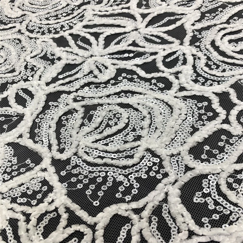 Dress colorful ribbon sequins Embroidery Wholesale French Silk 3D  Lace Fabric