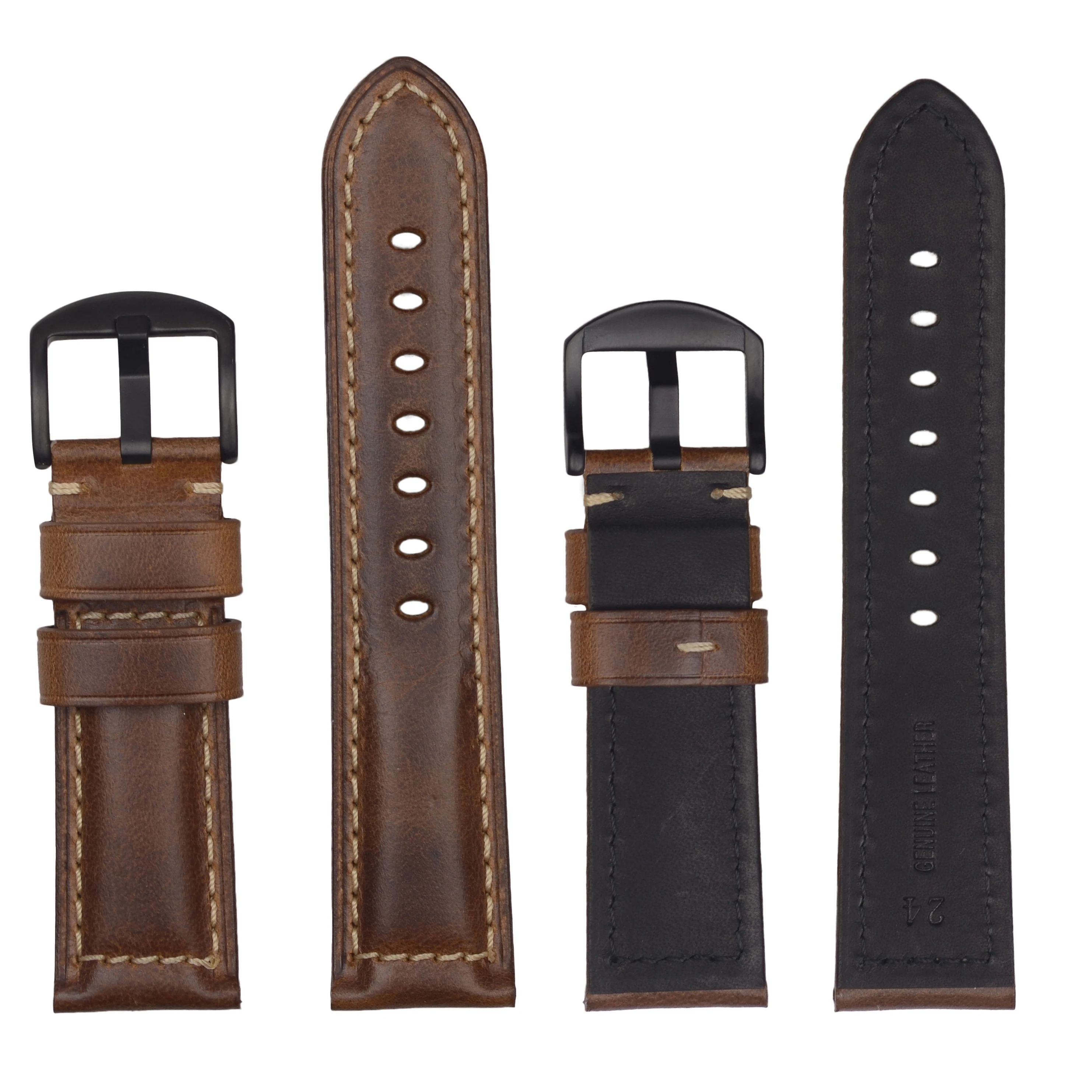 LAIHE Luxury Genuine Leather Watch Straps 18mm 19mm 20mm 21mm 22mm 24mm 26mm 6 Colors Oil Waxed Leather Watch Band