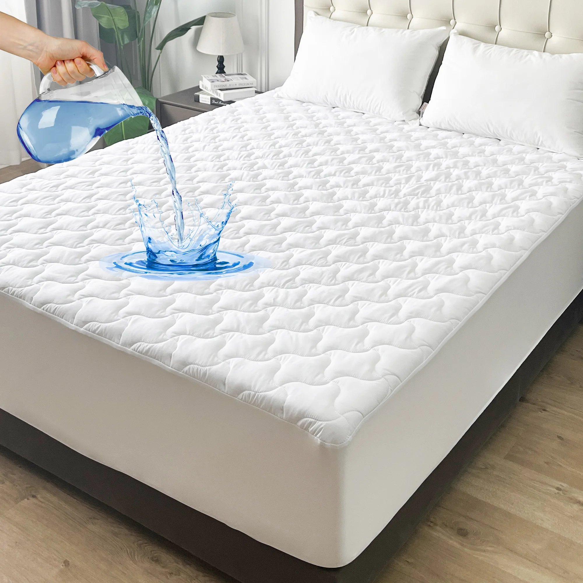 Custom quilted waterproof mattress topper pads 100% polyester luxury full size water proof double bed protector mattress cover