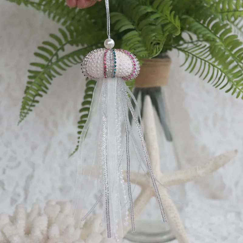 Custom Handmade Diamond Sea Urchin Christmas&Wedding Pendant&Drop Ornaments Party DIY Decor Natural Shell