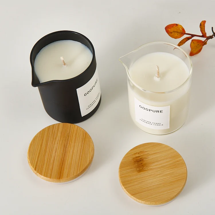 Empty 6oz Matte Black Massage Glass Candle Jar with Spout Heat Resistance High Brosilicone Candle Jars With Bamboo Lid