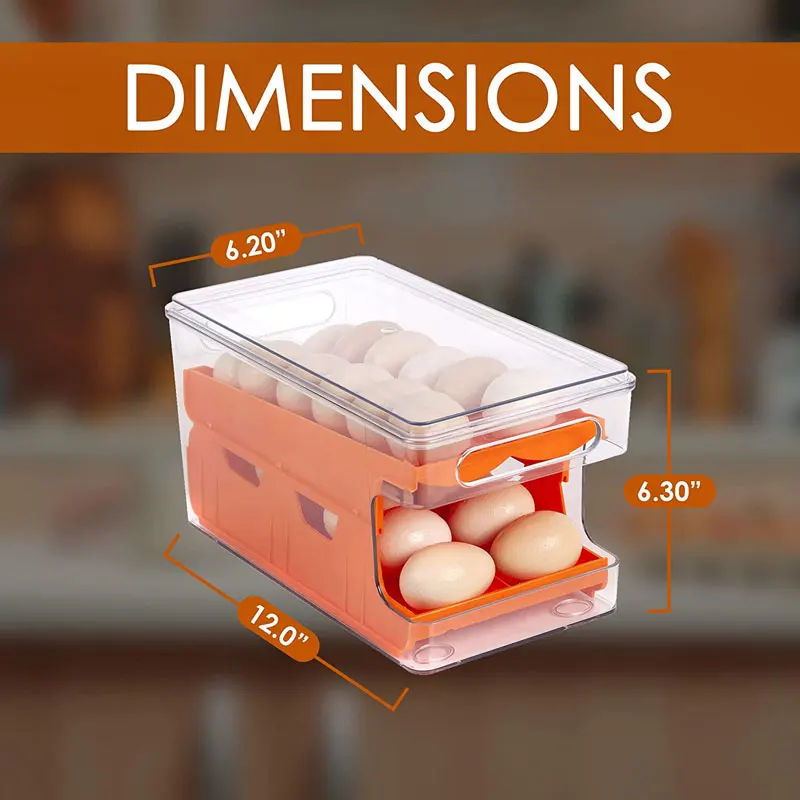 Stackable Fridge Egg Organizer Large Capacity Double track Automatic Rolling Container For Eggs