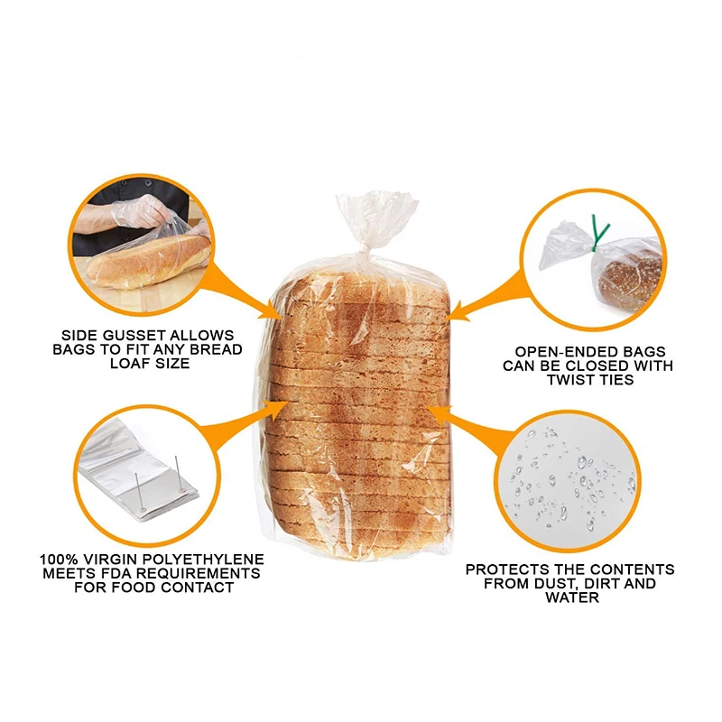Custom printed food grade resealable Clear Packing Bread Polybag Plastic Poly Opp Bags